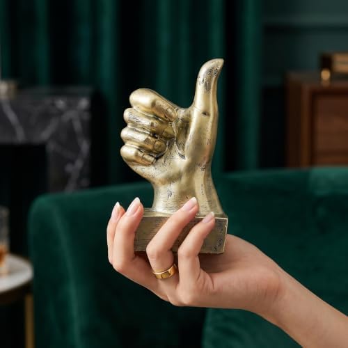 Nice purchase Hand Finger Gesture Desk Statues Fingers Sculpture Creative Home Living Room Cabinet Shelf Decoration (Thumbs-up in Gold)