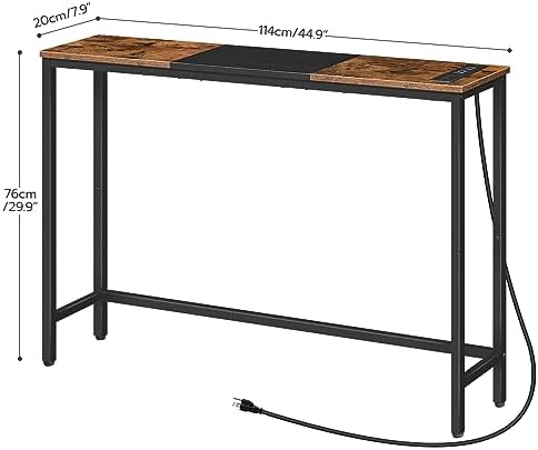 HOOBRO Narrow Console Table with Power Outlets, 44.9 Inches Sofa Table Slim