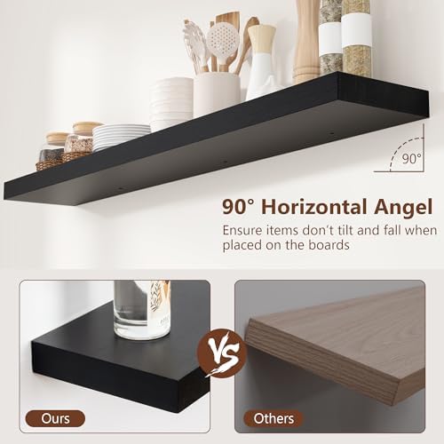 fuqing 48 Inch Floating Shelves, 6.7 Inch Deep Black Wall Shelves Set of 2