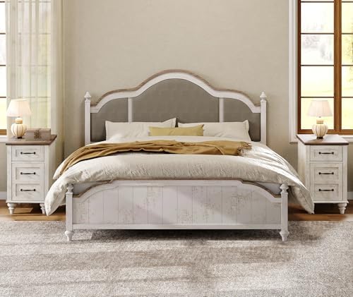 WAMPAT Set of 2 End Tables with Charging Station, Antique White Nightstands