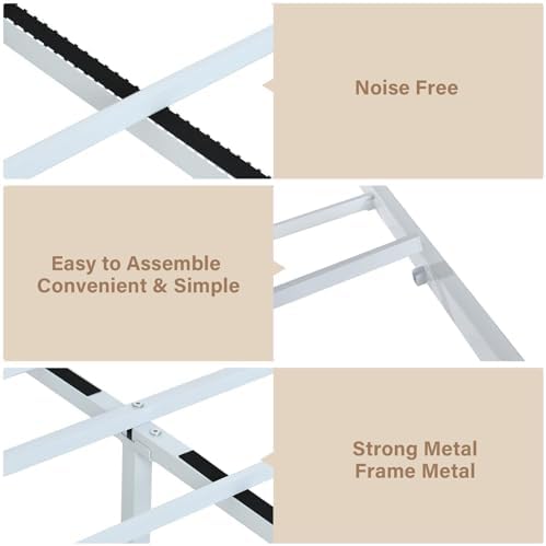 Twin Metal Bed Frame with Industrial Headboard, White Brown
