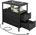 VASAGLE Side End Table with Charging Station, Slim Nightstand with Storage