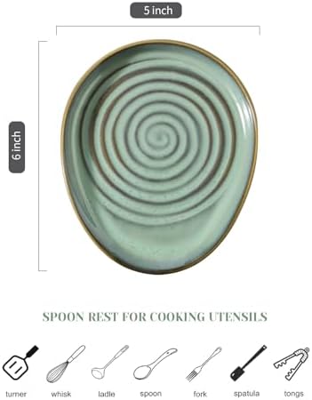 Ceramic Spoon Rest for Stove Top, Spoon Holder for Kitchen Counter, Farmhouse Cooking Utensil Holder for Spoons, Ladles, Spatula, Grey
