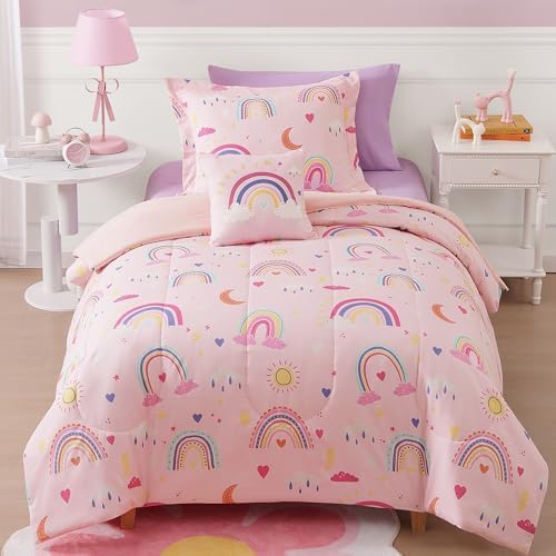 Twin Comforter Set for Girls-3 Pieces Rainbow Glow in the Dark Twin Bedding