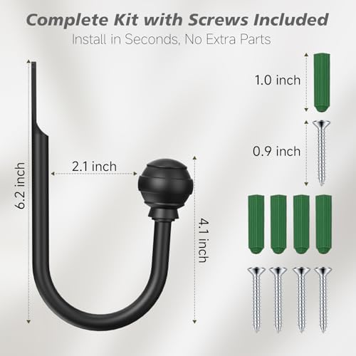 Hion Curtain Holdbacks Black 4pcs, Curtain Tiebacks Wall Mounted Hooks