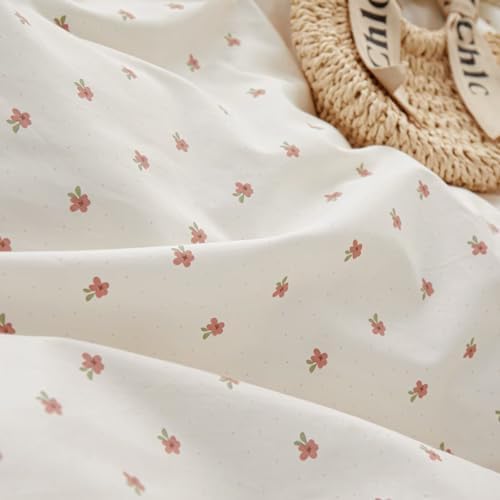 Floral 100% Cotton Duvet Cover Set Full Size Garden Style Bedding Set Ruffle for Teen Girls,Soft Comfy Quilt Covers,3 Pieces(1 Duvet Cover with 2 Pillowcases),Zipper & Corner Ties
