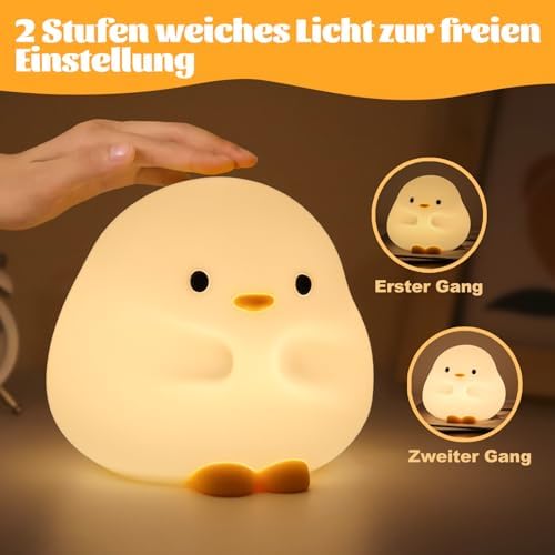 Rytinazzz Silicone Night Light for Baby, 50H Long Battery Duck Lamp, Gift for Kids, Soft Safe Nursery Light, Rechargeable Tap Control, Dimmable Bedside Lamp