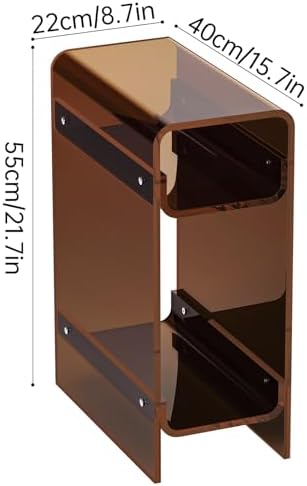 Clear Acrylic Side Table, Narrow Nightstand Bedside Table for Bedroom, Skinny Small End Table (Dark Brown, 8.7'' x 15.7'' x 21.7")