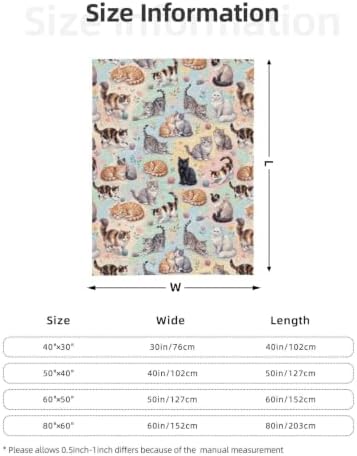 Cute Cats Blanket 50"x60", Soft Lightweight Throw Blanket for Kids Teens Adults, All Season Cozy Decorative Blanket for Sofa Bed Couch Travel