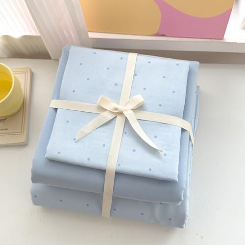 Vintage Blue Polka Dot Duvet Cover Twin XL 3-Piece Cotton Gauze Bedding Set