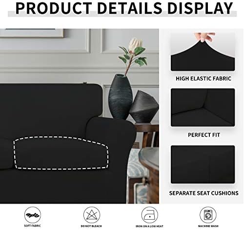 Easy-Going 4 Pieces Stretch Soft Couch Cover for Dogs - Washable Sofa Slipcover for 3 Separate Cushion Couch - Elastic Furniture Protector for Pets, Kids (Sofa, Black) Large