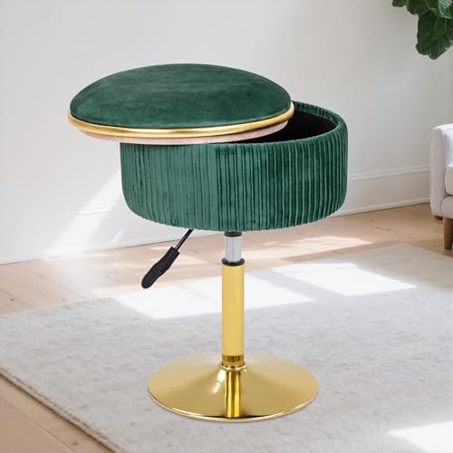 Adjustable Vanity Stool, Velvet Makeup Stool with Storage Green