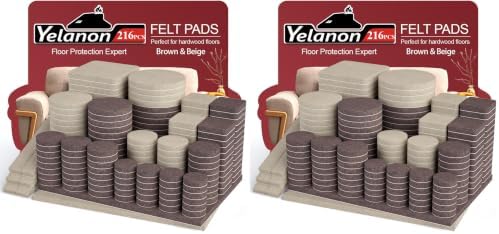 Yelanon Felt Furniture Pads for Hardwood Floors -216 Pcs Premium Felt Pads for Chair Legs, Floor Protectors for Furniture, Beige & Brown (Pack of 2)