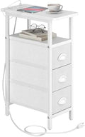 Sthmec End Table with Charging Station,Narrow Side Tables with USB Ports and Outlets,Skinny Bedside Tables with 3 Drawers,Small Tables Nightstands for Small Space,Slim Sofa Table for Livingroom, White