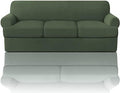PrinceDeco T Cushion Sofa Slipcover 4 Pieces Sofa Covers for T Cushion Couch Soft Sofa Slip Covers Furniture Protector with 3 Individual T Shape Seat Covers(70"-88"), Bronze Green