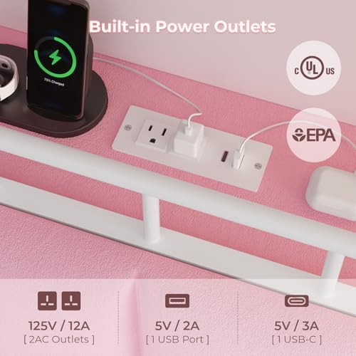 ADORNEVE Twin Size Bed Frame with Trundle & LED Lights,Pink