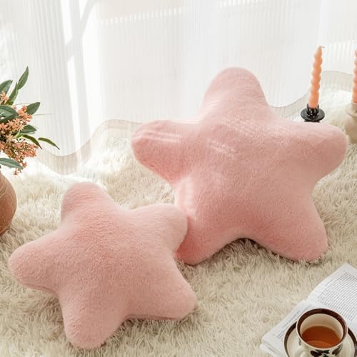 Star Pillow, Decorative Throw Pillow with Plush for Couch, Cute Decor Pillows for Bed, Aesthetic Star Shaped Pillow Fun Cushion for Sofa Living Room (Pink, 19.6 Inches)