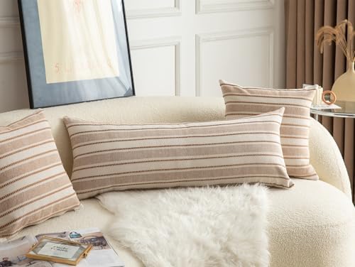 Cethom Decorative Boho Lumbar Pillow Covers, Modern Farmhouse Couch Pillowcase, 14 x 36 Long Accent Body Throw Pillow Covers, Sofa Bed Living Room Decor Cushion Case, Brown and Beige, Pack of 1