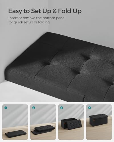 SONGMICS 30 Inches Storage Ottoman, Foldable Bench with Flipping Lid