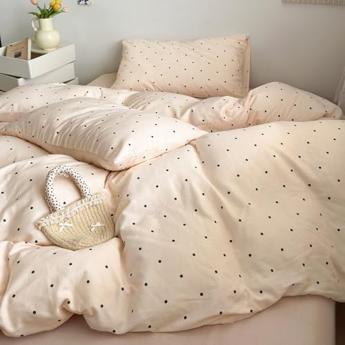 LifeTB Polka Dot Muslin Duvet Cover King Size, 100% Cotton Soft Gauze Bedding Set with 2 Pillowcases, Aesthetic Coquette Bedding Breathable Polka Dot Comforter Cover with Zipper Closure