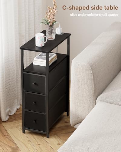 TUTOTAK Narrow Night Stand with Charging Station, Slim End Table