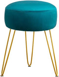 LUE BONA Vanity Stool, Teal Vanity Stools for Makeup Room, Round Ottoman Foot Stool, Velvet Footrest Vanity Chair for Bathroom Vanity, Bedroom, Living Room, Entryway, Offices, 300lbs