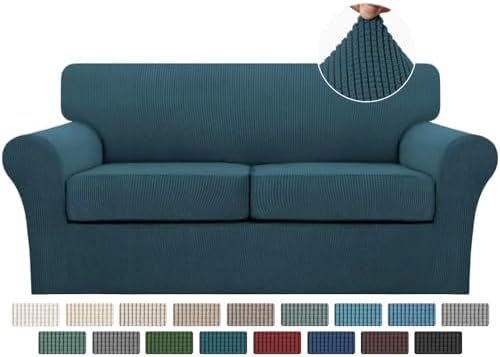 Turquoize 3 Piece Sofa Covers for 2 Cushion Couch Sofa Slipcover Soft Couch Cover for Dogs-Washable Sofa Furniture Covers with 2 Individual Cushion Covers, Feature Fabric (2 Cushion Sofa, Deep Teal)