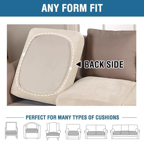 H.VERSAILTEX Velvet Stretch Couch Cushion Cover Plush Cushion Slipcover for Chair Cushion Furniture Protector Seat Cushion Sofa Cover (1 Piece Armchair Cushion Covers, Butter Cream)