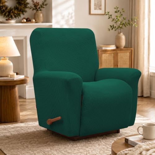 KEKUOU Recliner Chair Covers, 1-Piece Lazy Boy Recliner Covers, Dark Green