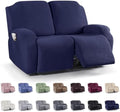 KinCam Recliner Covers, Stretch Reclining Chair Covers, Recliner Sofa Slipcovers Stripe Jacquard Recliner Couch Covers Furniture Protector Covers for Pet Kid (2 Seater, Dark Blue)