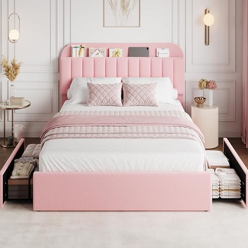 GarveeHome Full Bed Frame, Platform Bed with Storage Headboard & Drawers
