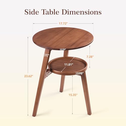 2-Tier Round Bamboo Side Table, Mid Century Modern End Table