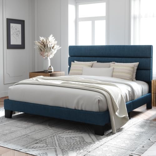 Allewie Cal King Size Platform Bed Frame with Fabric Upholstered Headboard