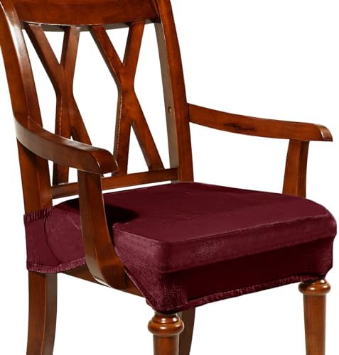 Havawish Extra Wide Dining Chair Seat Covers, Wine Red, Velvet, 1 Pcs