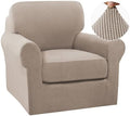 Turquoize 2 Piece Chair Covers Chair Slipcovers for Living Room Small Armchair Chair Cover with Arms Washable Furniture Cover for Chairs Feature Thick Jacquard Fabric (Small Armchair, Sand)