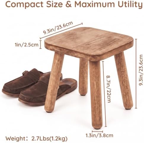 Youeon 9 Inch Small Wooden Step Stool, Non-Slip One Step Stool for Adults, Holds up to 300 Lbs, Portable & Sturdy, Footstool for Bedroom, Bathroom, Kitchen, Easy to Assemble