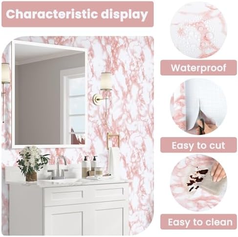 Marble Contact Paper Pink Extra Wide Peel and Stick for Kitchen Countertop