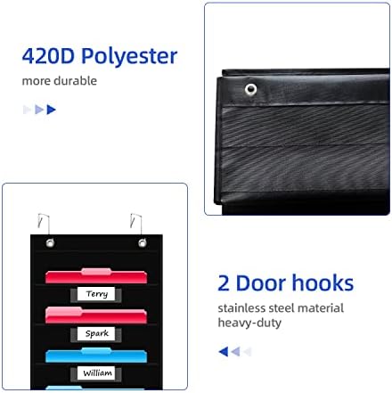 12 Pockets File Storage Pocket Chart with 12 Nametag Pockets,Hanging Wall File Organizer for Classroom and Office, Organize Your Assignments, Files, Scrapbooks, Paper (Black) (Pack of 2)