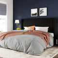 Allewie King Size Velvet Bed Frame/Vertical Channel Tufted Wingback Headboard/Upholstered Platform Bed/Strong Wooden Slats/No Box Spring Needed/Easy Assembly/Black