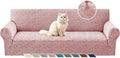 YEMYHOM 1 Piece Stretch Oversized Couch Covers for 4 Seat, Jacquard Extra Large Sofa Cover with Non-Slip Elastic Bottom, Thickened Slipcover Furniture Protector for Dogs Pets (X-Large, Pink）