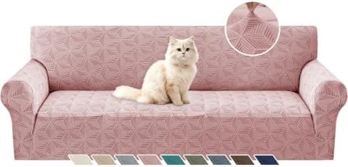 YEMYHOM 1 Piece Stretch Oversized Couch Covers for 4 Seat, Jacquard Extra Large Sofa Cover with Non-Slip Elastic Bottom, Thickened Slipcover Furniture Protector for Dogs Pets (X-Large, Pink）