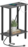 TUTOTAK Narrow Side Table, 2-Tier Small End Table with Charging Station