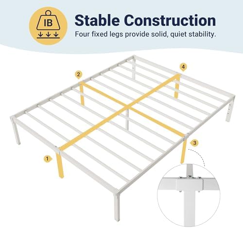 Allewie Full Size Bed Frame, 14 inch Metal Beds with Storage Space, White