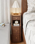 Solid Wood Narrow Nightstand with 3 Drawers,Modern Walnut,Fully Assembled