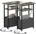 sthmec Narrow Side Table with Charging Station Set of 2, Small End Table for Small Spaces, Skinny Nightstands Set 2 with Storage Basket, 3 Tier Sofa Bedside Tables for Living Room,Bedroom, Grey