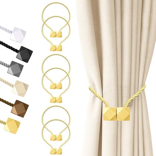 Hion Magnetic Curtain Tiebacks Golden 6pcs, Curtain Holdbacks Hooks Holders