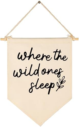 GEANHIL 'Where The Wild Ones Sleep' Natural Beige Banner - Wall Decor Gift for Nursery Bedroom Kids' Room, New Year, Christmas, Birthday