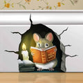 Micesterpiece 3D Mouse Reading Book in Mouse Hole, Cracked Wall, Decal Sticker, Removable Wall Decor, Book Lover Gift Idea, Baseboard, Wall Sticker Decal, 001CRACKS