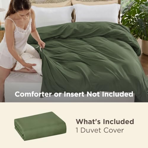 Bedsure Duvet Cover Queen Size, Soft Double Brushed Bedding, Olive Green