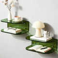 Acrylic Floating Nightstand, Wall Mounted Bedside Table Shelf (Green Set of 2, 15.7”×9.4“×5.9”)